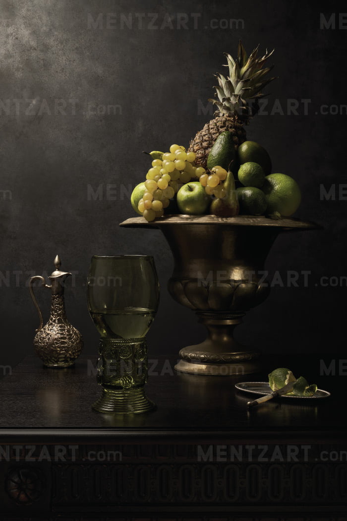 Still life with fruits and a glass Roemer goblet